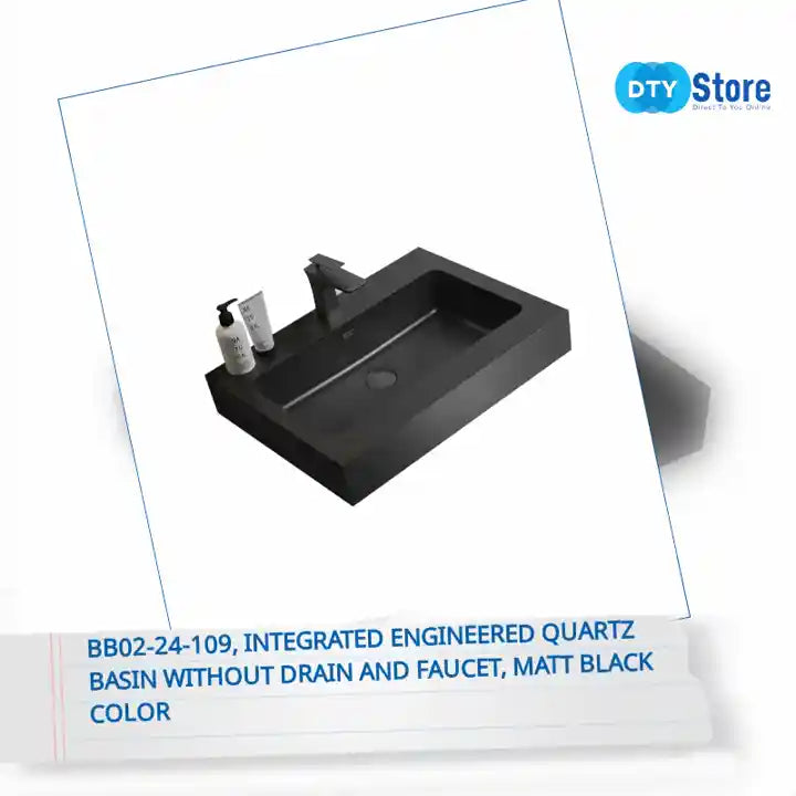 BB02-24-109, Integrated engineered quartz basin WITHOUT drain and faucet, matt black color by@Outfy