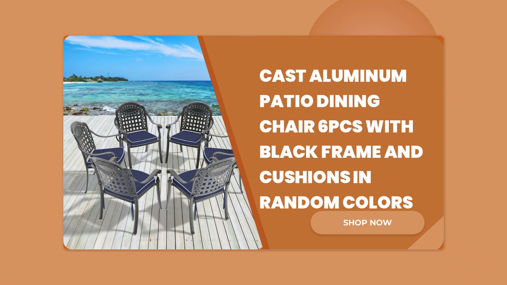 Cast Aluminum Patio Dining Chair 6PCS With Black Frame and Cushions In Random Colors by@Outfy