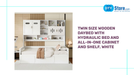 Twin Size Wooden Daybed With Hydraulic bed and All-in-One Cabinet and Shelf, White by@Outfy