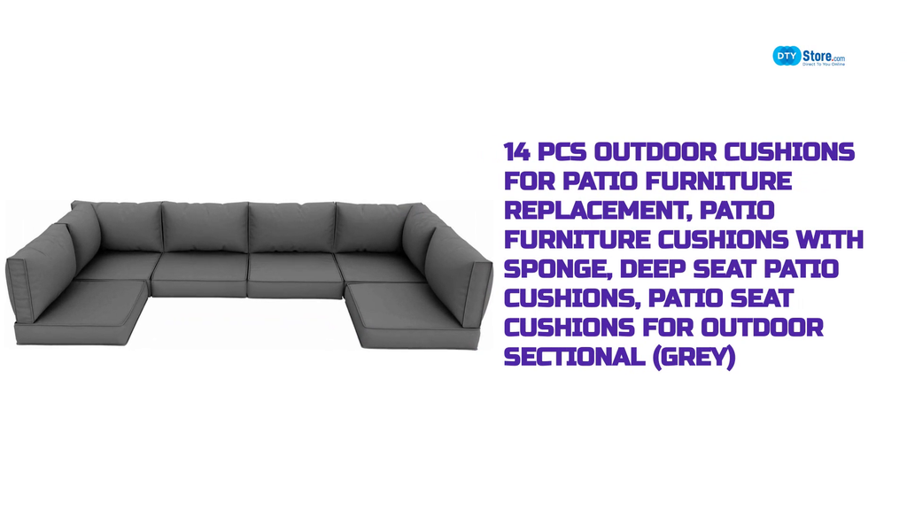 14 PCS Outdoor Cushions for Patio Furniture Replacement, Patio Furniture Cushions with sponge, Deep Seat Patio Cushions, Patio Seat Cushions for Outdoor Sectional (Grey) by@Outfy