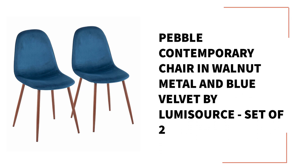 Pebble Contemporary Chair in Walnut Metal and Blue Velvet by LumiSource - Set of 2 by@Outfy