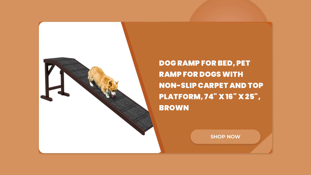 Dog Ramp for Bed, Pet Ramp for Dogs with Non-Slip Carpet and Top Platform, 74&quot; x 16&quot; x 25&quot;, Brown by@Outfy