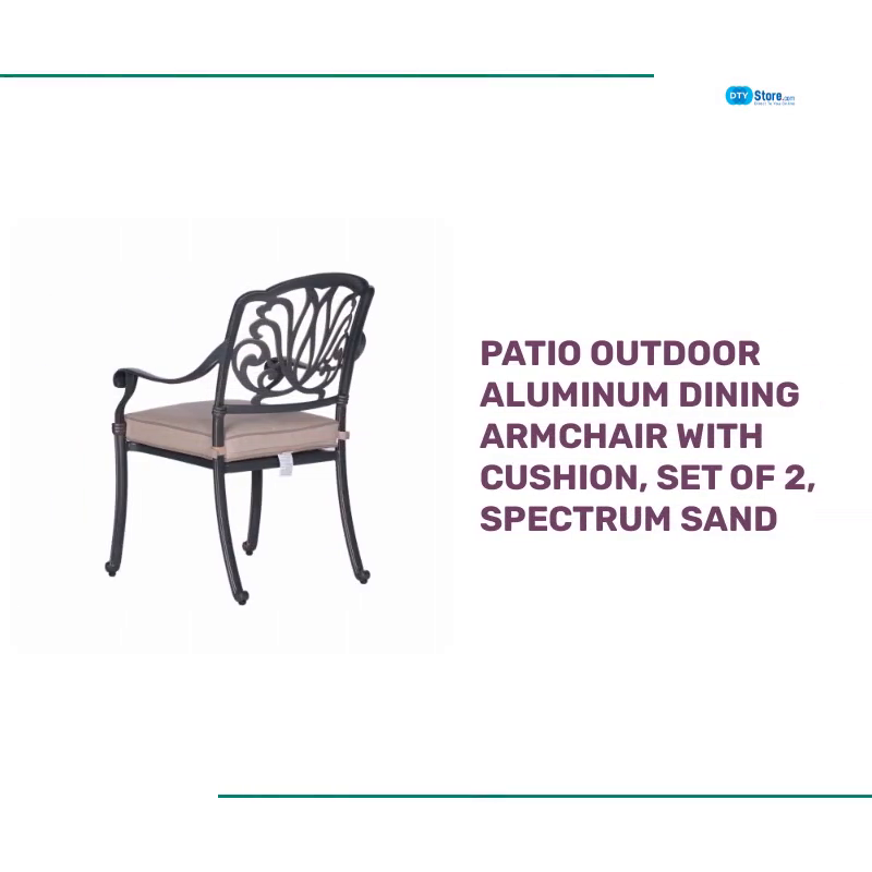 Patio Outdoor Aluminum Dining Armchair With Cushion, Set of 2, Spectrum Sand by@Outfy