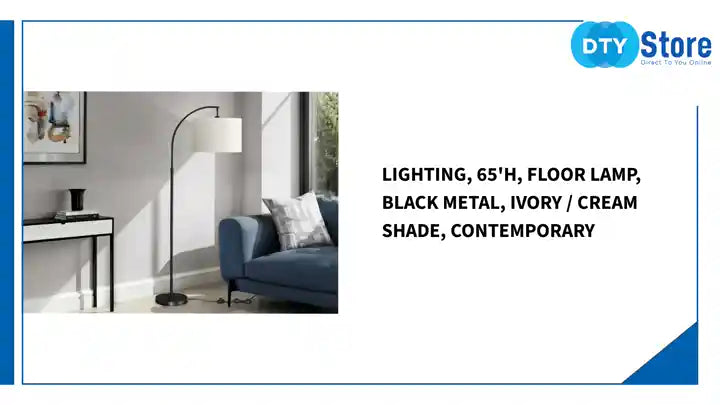 Lighting, 65&#039;h, Floor Lamp, Black Metal, Ivory / Cream Shade, Contemporary by@Outfy