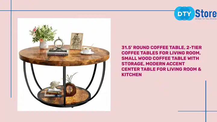 31.5' Round Coffee Table, 2-Tier Coffee Tables for Living Room, Small Wood Coffee Table with Storage, Modern Accent Center Table for Living Room &amp; Kitchen by@Outfy