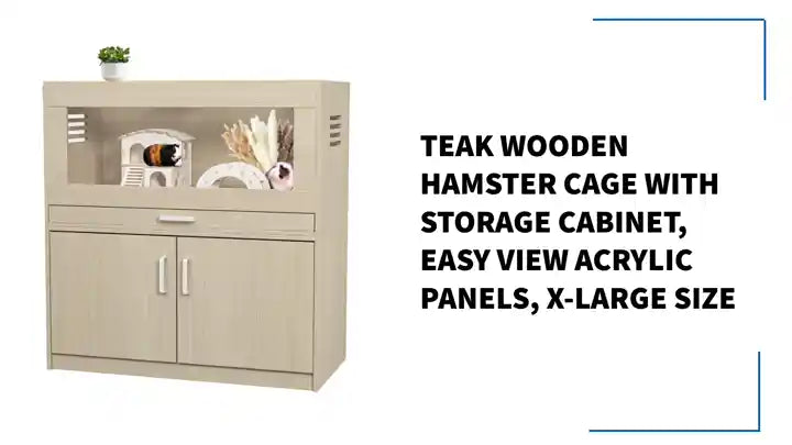 Teak Wooden Hamster Cage with Storage Cabinet, Easy View Acrylic Panels, X-large Size by@Outfy