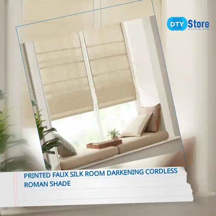 Printed Faux Silk Room Darkening Cordless Roman Shade by@Outfy