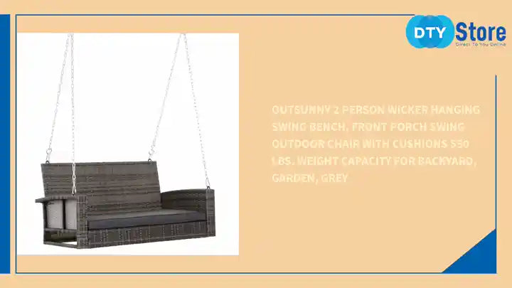 Outsunny 2 Person Wicker Hanging Swing Bench, Front Porch Swing Outdoor Chair with Cushions 550 lbs. Weight Capacity for Backyard, Garden, Grey by@Outfy