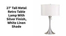 27&#039; Tall Metal Retro Table Lamp with Silver finish, White Linen Shade by@Outfy