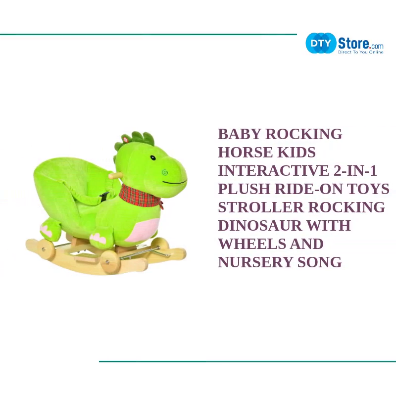 Baby Rocking horse Kids Interactive 2-in-1 Plush Ride-On Toys Stroller Rocking Dinosaur with Wheels and Nursery Song by@Outfy