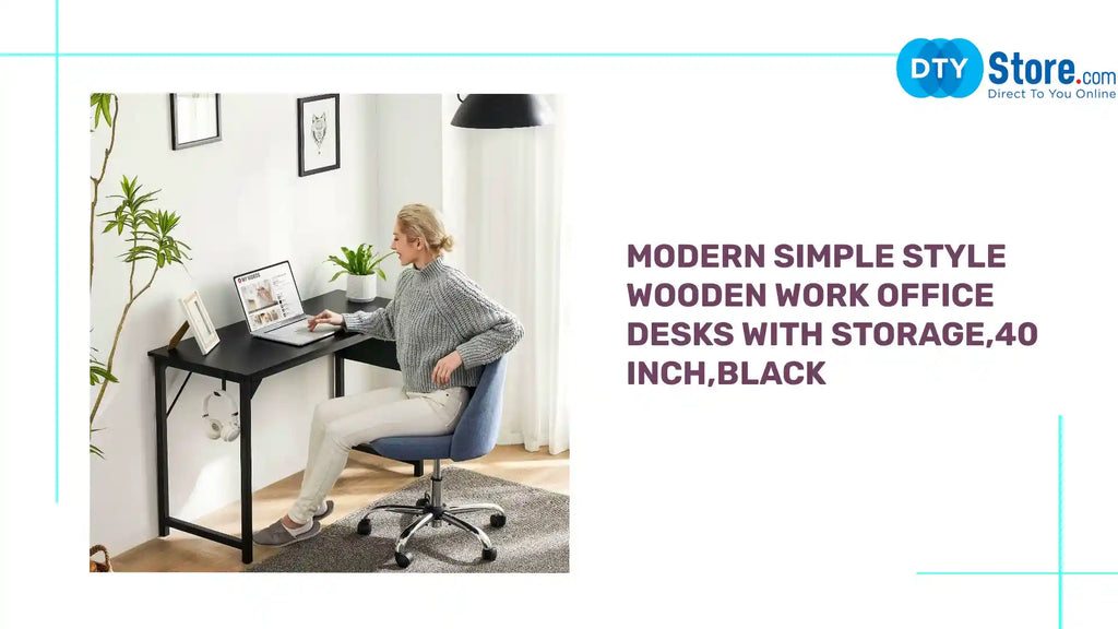 Modern Simple Style Wooden Work Office Desks with Storage,40 Inch,Black by@Outfy