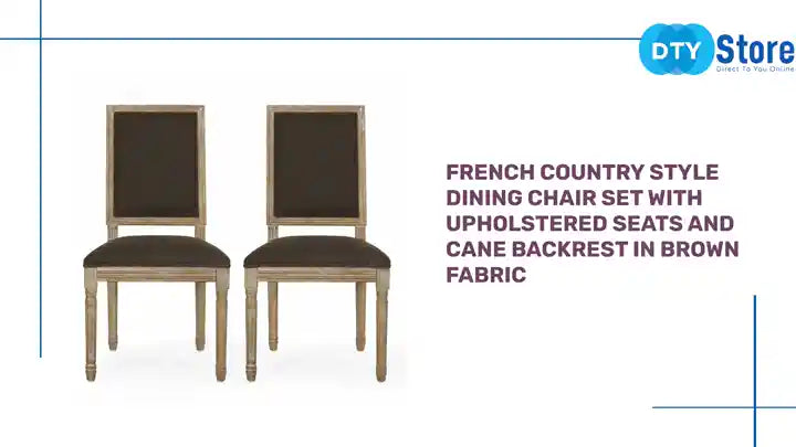French Country Style Dining Chair Set with Upholstered Seats and Cane Backrest in Brown Fabric by@Outfy