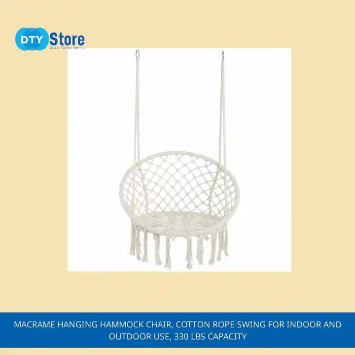 Macrame Hanging Hammock Chair, Cotton Rope Swing for Indoor and Outdoor Use, 330 lbs Capacity by@Outfy