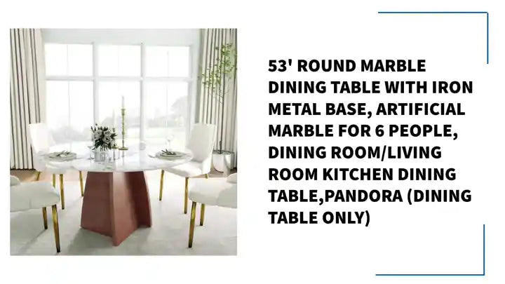 53' Round Marble Dining Table with Iron Metal Base, Artificial Marble for 6 People, Dining Room/Living Room Kitchen Dining Table,Pandora (Dining Table Only) by@Outfy