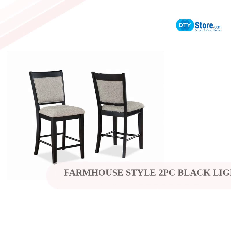 Farmhouse Style 2pc Black Light Gray Counter Height Chair Bar Stool Footrest Upholstered Back Seat Wooden Furniture by@Outfy