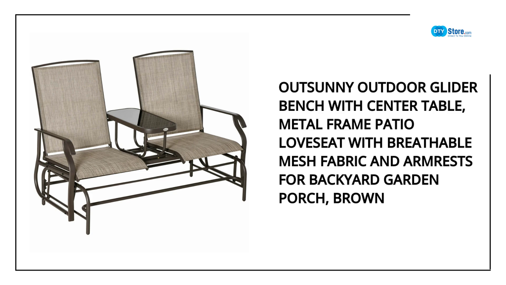 Outsunny Outdoor Glider Bench with Center Table, Metal Frame Patio Loveseat with Breathable Mesh Fabric and Armrests for Backyard Garden Porch, Brown by@Outfy