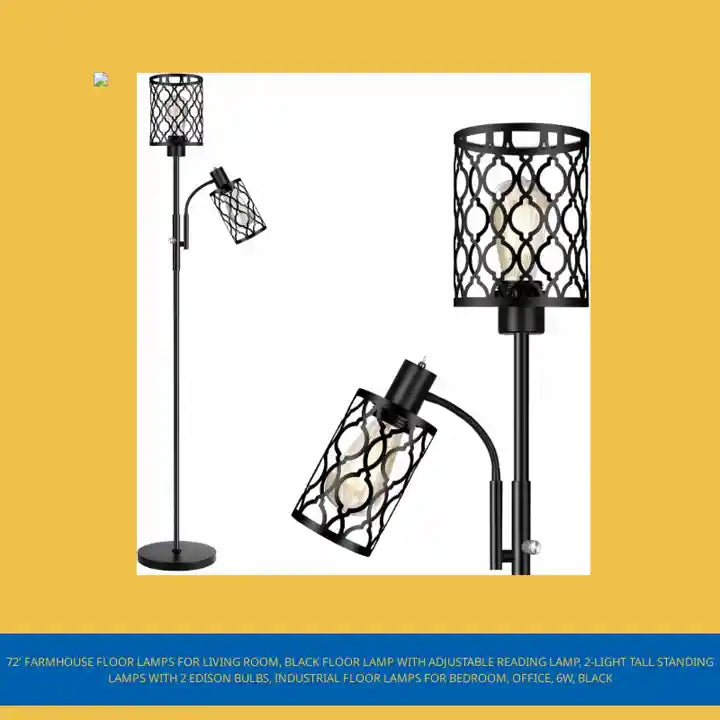 72&#039; Farmhouse Floor Lamps for Living room, Black Floor Lamp with Adjustable Reading Lamp, 2-Light Tall Standing Lamps with 2 Edison Bulbs, Industrial Floor Lamps for Bedroom, Office, 6W, Black by@Outfy