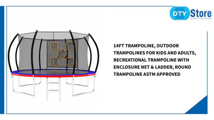 14FT Trampoline, Outdoor Trampolines for Kids and Adults, Recreational Trampoline with Enclosure Net &amp; Ladder, Round Trampoline ASTM Approved by@Outfy