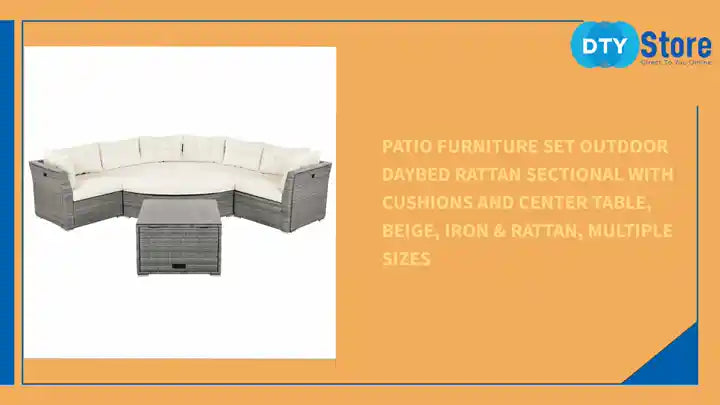 Patio Furniture Set Outdoor Daybed Rattan Sectional with Cushions and Center Table, Beige, Iron &amp; Rattan, Multiple Sizes by@Outfy