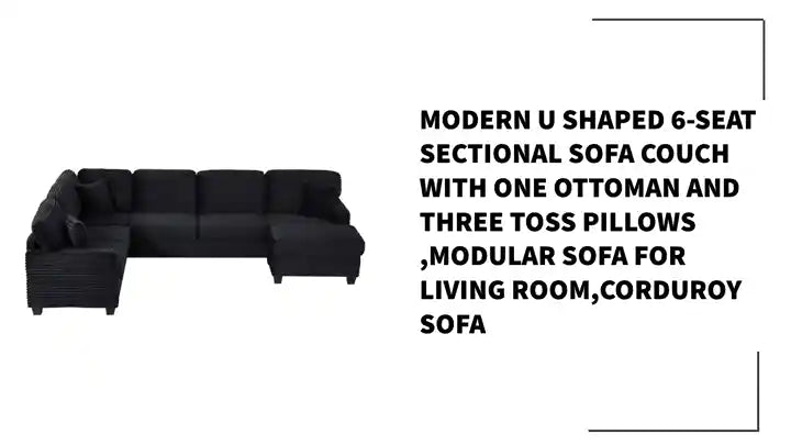Modern U Shaped 6-seat Sectional Sofa Couch with one Ottoman and three toss pillows ,Modular Sofa for Living Room,Corduroy sofa by@Outfy