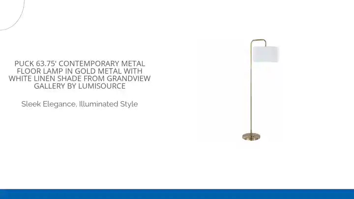 Puck 63.75&#039; Contemporary Metal Floor Lamp in Gold Metal with White Linen Shade from Grandview Gallery by LumiSource by@Outfy
