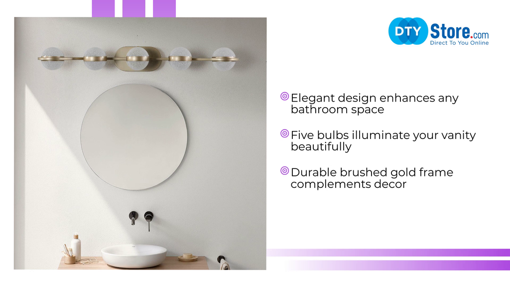 Modern Minimalist Bathroom Vanity Light, LED 5 Bulb Frosted Glass Shades, Wall Mounted Decorative Lighting Fixture, Suitable for Bathroom Vanity Mirror (Champagne Gold) by@Outfy
