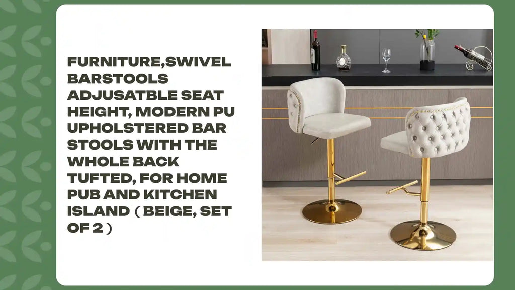 Furniture,Swivel Barstools Adjusatble Seat Height, Modern PU Upholstered Bar Stools with the whole Back Tufted, for Home Pub and Kitchen Island（Beige, Set of 2） by@Outfy