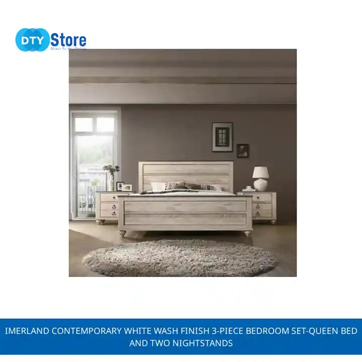Imerland Contemporary White Wash Finish 3-Piece Bedroom Set-Queen Bed and Two Nightstands by@Outfy