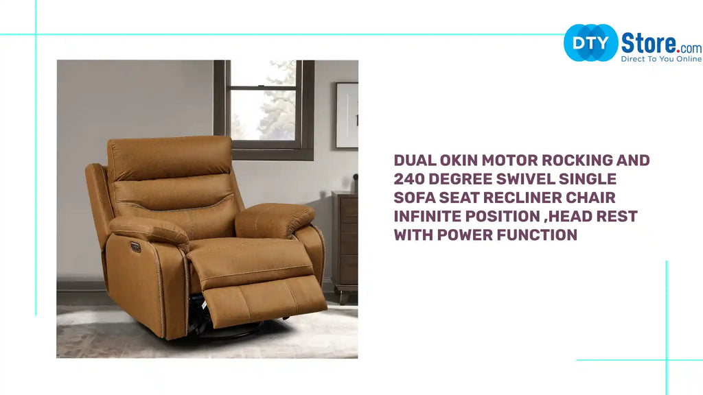 Dual OKIN Motor Rocking and 240 Degree Swivel Single Sofa Seat recliner Chair Infinite Position ,Head rest with power function by@Outfy