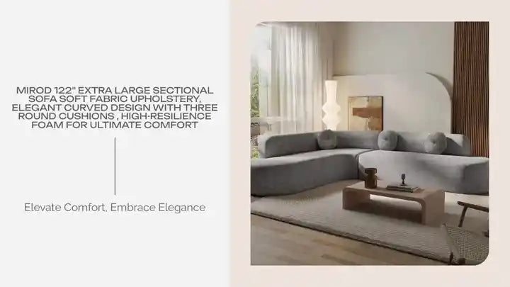 Mirod 122'' Extra Large Sectional Sofa Soft Fabric Upholstery, Elegant Curved Design with Three Round Cushions , High-Resilience Foam for Ultimate Comfort by@Outfy