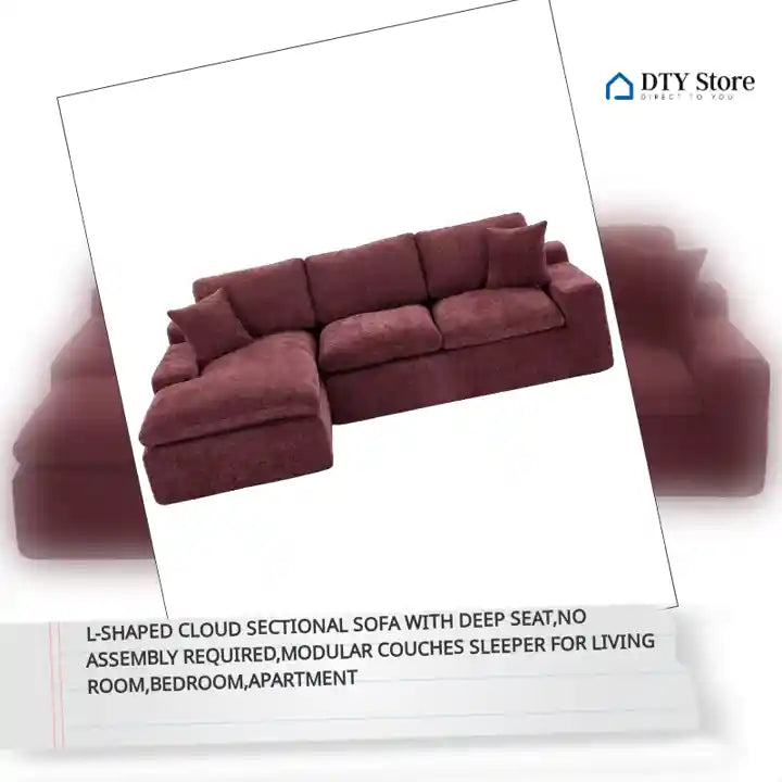 L-Shaped Cloud Sectional Sofa with Deep Seat,No Assembly Required,Modular Couches Sleeper for Living Room,Bedroom,Apartment by@Outfy