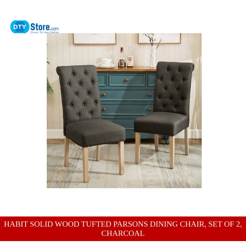 Habit Solid Wood Tufted Parsons Dining Chair, Set of 2, Charcoal by@Outfy