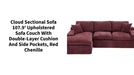 Cloud Sectional Sofa 107.9&#039; Upholstered Sofa Couch with Double-layer Cushion and Side Pockets, Red Chenille by@Outfy