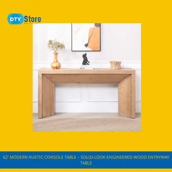 62' Modern Rustic Console Table &ndash; Solid-Look Engineered Wood Entryway Table by@Outfy