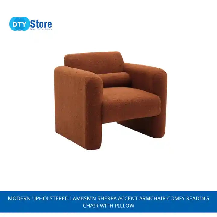Modern Upholstered Lambskin Sherpa Accent Armchair Comfy Reading Chair with Pillow by@Outfy