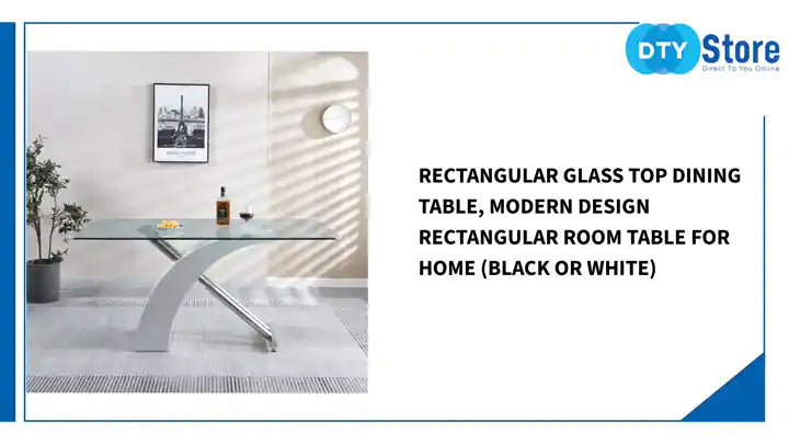 Rectangular Glass Top Dining Table, Modern Design Rectangular Room Table For Home (Black or White) by@Outfy