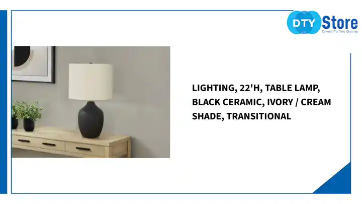 Lighting, 22&#039;h, Table Lamp, Black Ceramic, Ivory / Cream Shade, Transitional by@Outfy