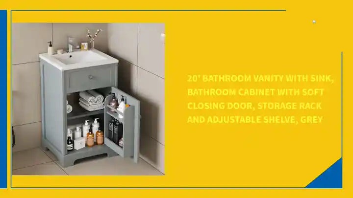 20&#039; Bathroom Vanity with Sink, Bathroom Cabinet with Soft Closing Door, Storage Rack and Adjustable Shelve, Grey by@Outfy