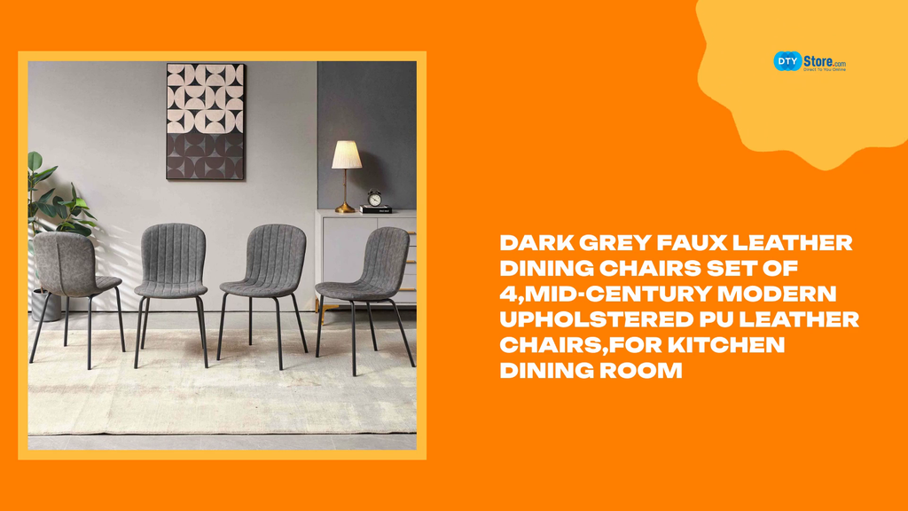 Dark Grey Faux Leather Dining Chairs Set of 4,Mid-Century Modern Upholstered PU Leather Chairs,for Kitchen Dining Room by@Outfy
