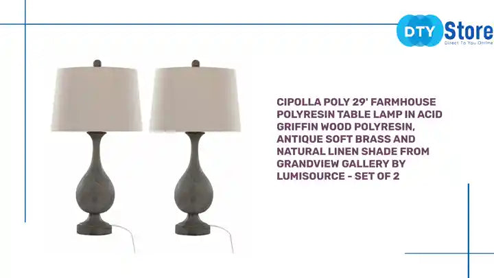 Cipolla Poly 29&#039; Farmhouse Polyresin Table Lamp in Acid Griffin Wood Polyresin, Antique Soft Brass and Natural Linen Shade from Grandview Gallery by LumiSource - Set of 2 by@Outfy
