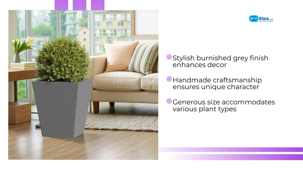 18&#039; H Tall Metal Tapered Planter &ndash; Large Outdoor &amp; Indoor Garden Plant Pot with Drainage Hole and Rubber Plug, Stylish Burnished Grey Finish for Home and Patio by@Outfy
