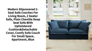 Modern Slipcovered 2-Seat Sofa Couches for Living Room, 2 Seater Sofa, Plain Chenille Deep Seat Sofa with Upholstered Cushion&amp;Detachable Cover, Comfy Sofa Couch for Small Space, Apartment, Blue by@Outfy