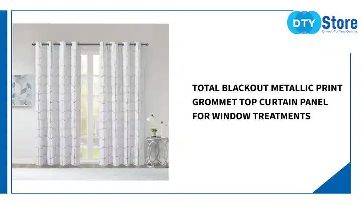 Total Blackout Metallic Print Grommet Top Curtain Panel for Window Treatments by@Outfy