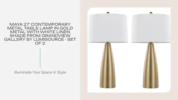 Maya 27&#039; Contemporary Metal Table Lamp in Gold Metal with White Linen Shade from Grandview Gallery by LumiSource - Set of 2 by@Outfy