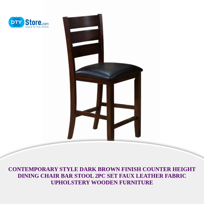 Contemporary Style Dark Brown Finish Counter Height Dining Chair Bar Stool 2pc Set Faux Leather Fabric Upholstery Wooden Furniture by@Outfy