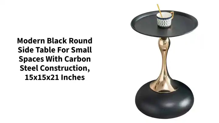 Modern Black Round Side Table for Small Spaces with Carbon Steel Construction, 15x15x21 inches by@Outfy