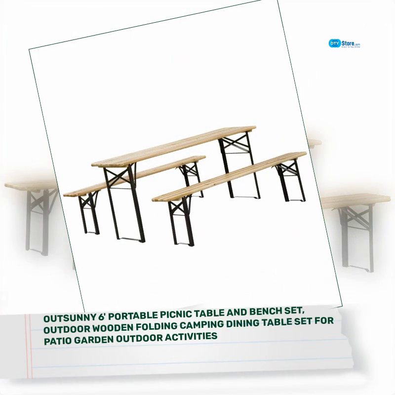 Outsunny 6&#039; Portable Picnic Table and Bench Set, Outdoor Wooden Folding Camping Dining Table Set for Patio Garden Outdoor Activities by@Outfy
