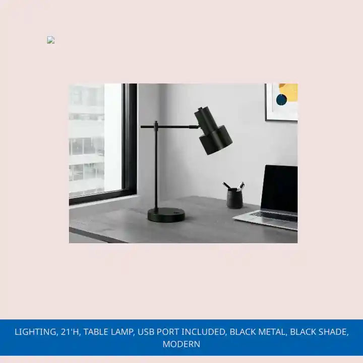 Lighting, 21&#039;h, Table Lamp, Usb Port Included, Black Metal, Black Shade, Modern by@Outfy