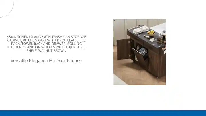 K&amp;K Kitchen Island with Trash Can Storage Cabinet, Kitchen Cart with Drop Leaf, Spice Rack, Towel Rack and Drawer, Rolling Kitchen Island on Wheels with Adjustable Shelf, Walnut Brown by@Outfy
