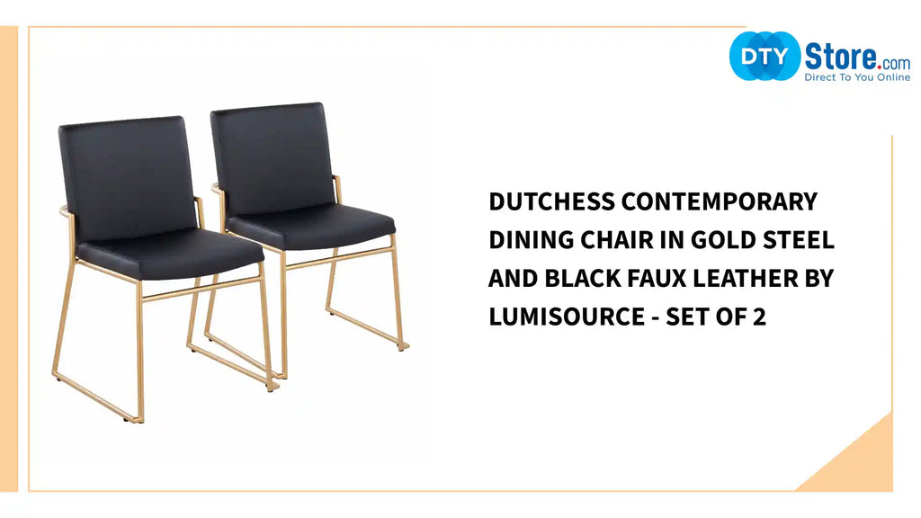 Dutchess Contemporary Dining Chair in Gold Steel and Black Faux Leather by LumiSource - Set of 2 by@Outfy